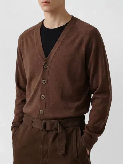 Lemaire Twisted Merino Wool Cardigan V Neck In Brown