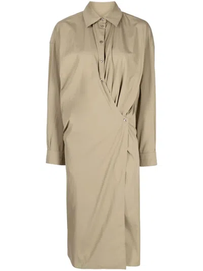 Lemaire Twisted Poplin Shirtdress In Green