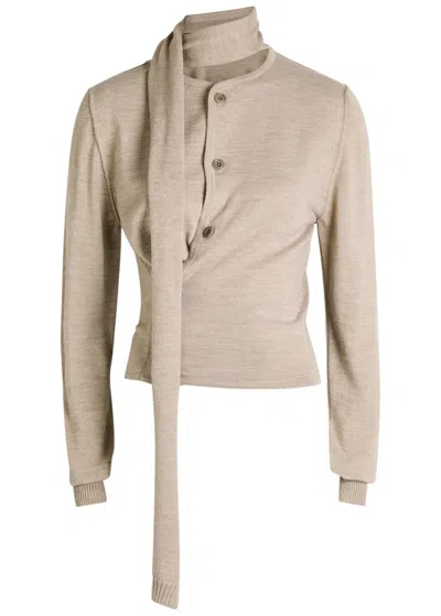 Lemaire Twisted Scarf-effect Knit Cardigan In Brown
