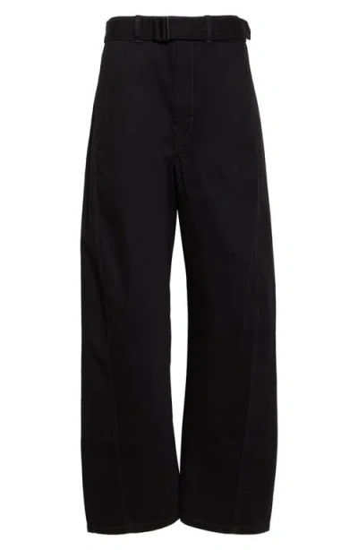 Lemaire Twisted Seam Belted Barrel Leg Jeans In Black