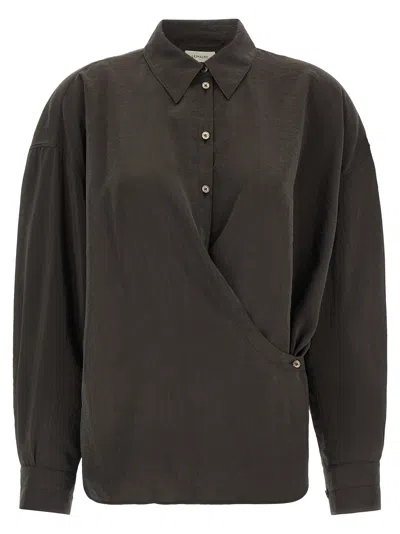 Lemaire Collared Wrap Shirt Long Sleeves Pleated In Neutral