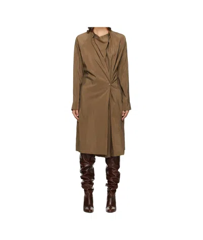 Lemaire Twisted Shirt Dress In Brown