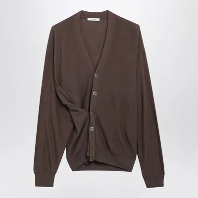 Lemaire Twisted Shitake Merino Wool Cardigan In Brown
