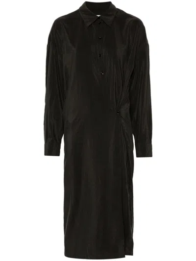 Lemaire Twisted Straight-collar Dress In Brown