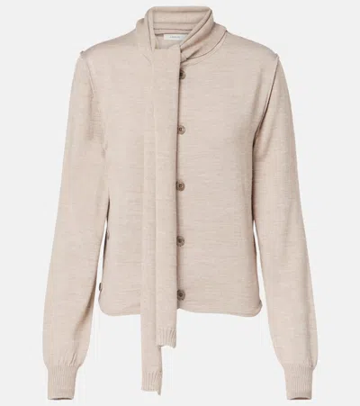 Lemaire Twisted Tie-detail Wool-blend Cardigan In Sand