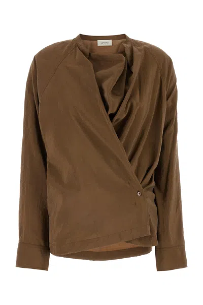 Lemaire Long-sleeved Twisted Straight Hem Shirt In Brown
