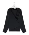 Lemaire Silk Blend Top With Draped Front And Long Sleeves In Black