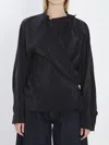 Lemaire Silk Blend Top With Draped Front And Long Sleeves In Black
