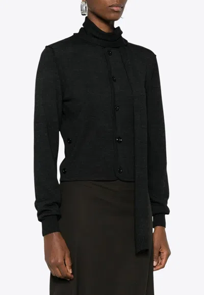 Lemaire Twisted Wool Cardigan With Scarf In Gray
