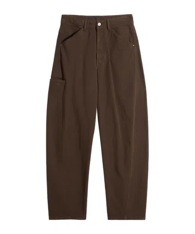 Lemaire Twisted Workwear Pants In Dyed Heavy Broken Twill In Brown