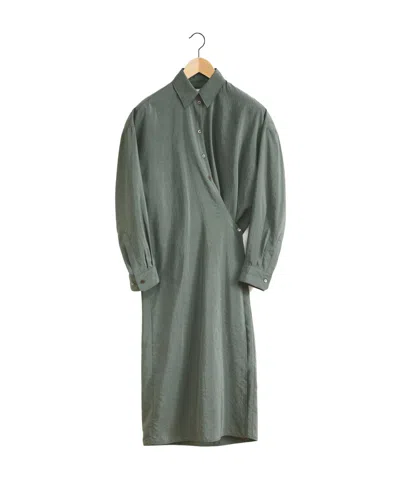 Lemaire Twisted Wrap Midi Dress In Gray