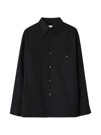 Lemaire Two-pocket Shirt In Light Cotton Twill In Black