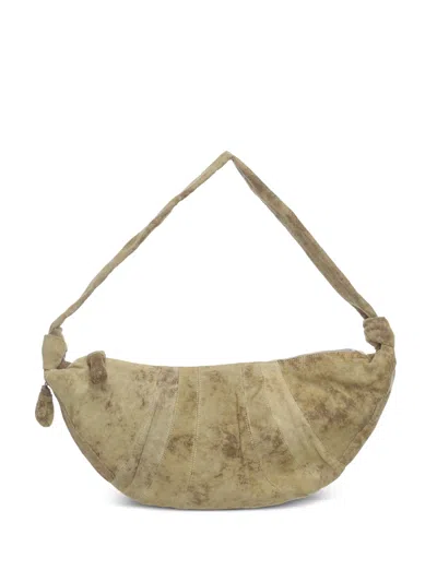Lemaire Large Croissant Denim Shoulder Bag In Br398 Acid Snow Bronze