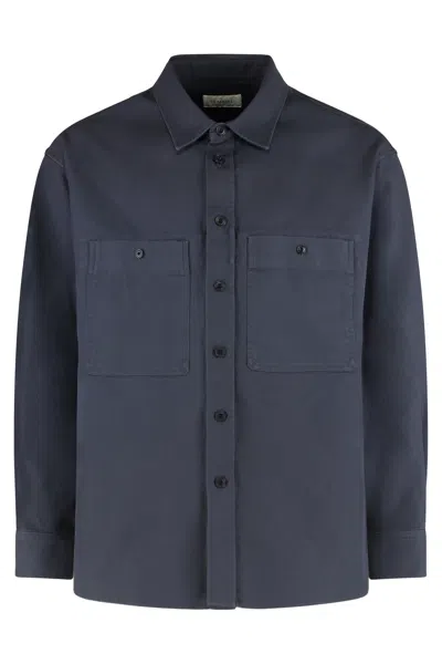 Lemaire Utility Cotton Twill Overshirt In Blue