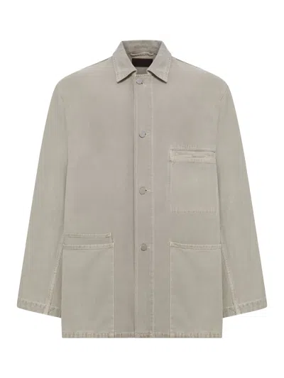 Lemaire Utility Overshirt In Snow Broken Twill In Gray