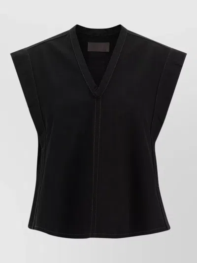 Lemaire V Neck Belted Sleeveless Stitched Vest In Black