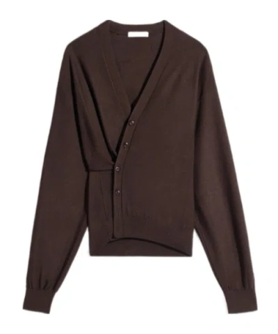 Lemaire Twisted Cardigan In Wool Blend In Brown