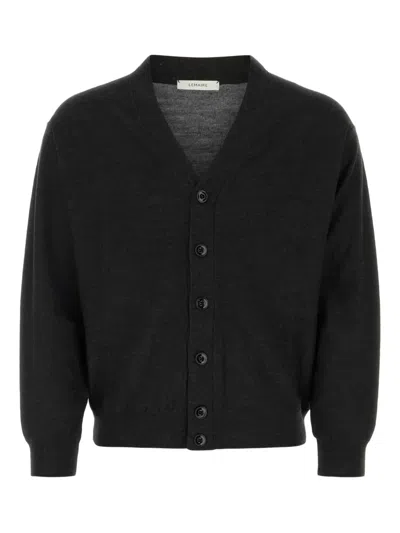 Lemaire Men Melange Charcoal Wool Blend Cardigan In Black