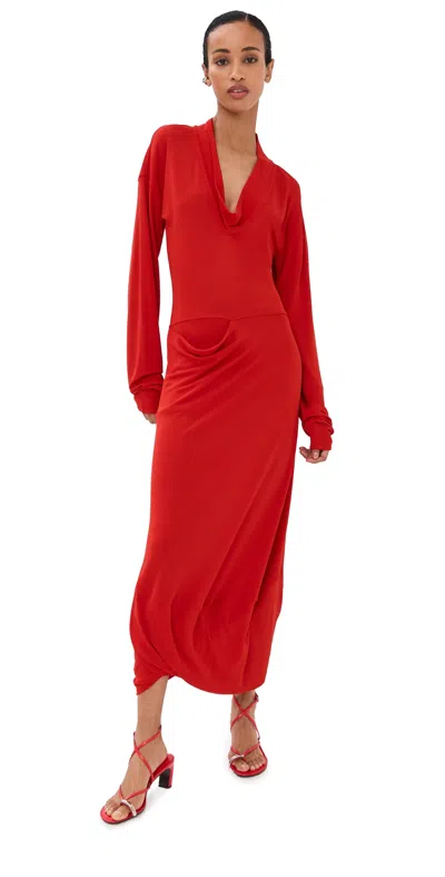 LEMAIRE V NECK DRESS LIPSTICK RED