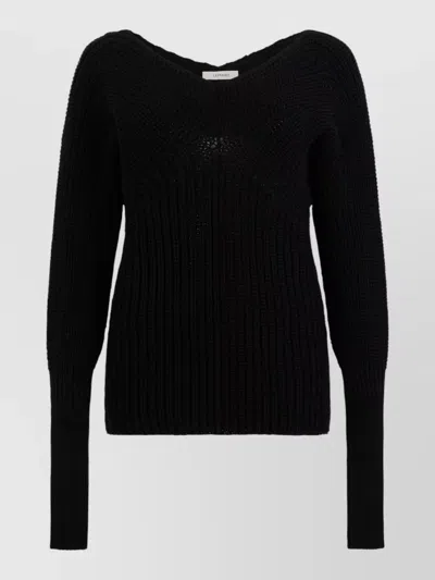 Lemaire V Neck Knit Sweater Long Sleeve In Black
