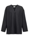 Lemaire Smock Blouse With V-neckline And Chest Pocket In Gray