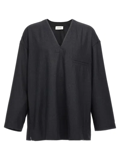 Lemaire Smock Blouse With V-neckline And Chest Pocket In Grey