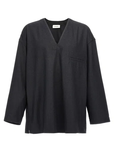 Lemaire Smock Blouse With V-neckline And Chest Pocket In Grey
