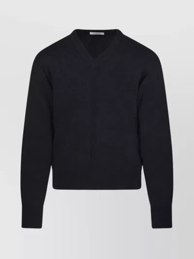 Lemaire V Neck Sweater Ribbed Cuffs Long Sleeves In Black