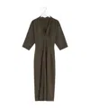 Lemaire V-neck Three-quarter Sleeve Midi Dress In Brown