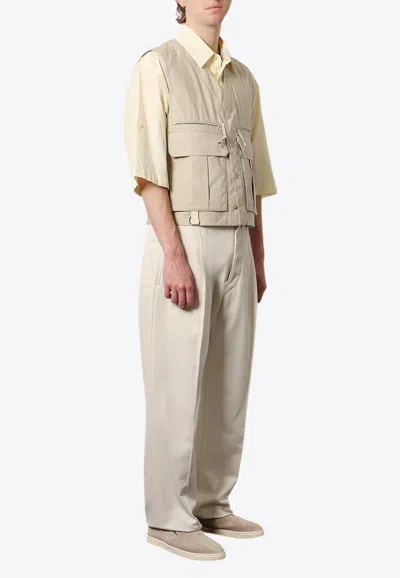 Lemaire V-neck Utility Vest In Sand