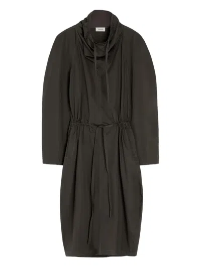 Lemaire Vareuse Raglan-sleeve Drawstring Midi Dress In Black