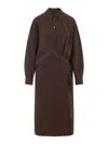 Lemaire Silk Midi Dress With Wrap-style Front And Shirt Collar In Brown