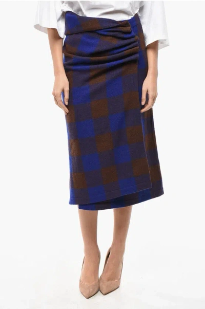 Lemaire Virgin Wool Checked Wrap Skirt In Multi