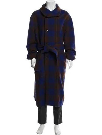 Pre-owned Lemaire Virgin Wool Plaid Print Coat In Blue
