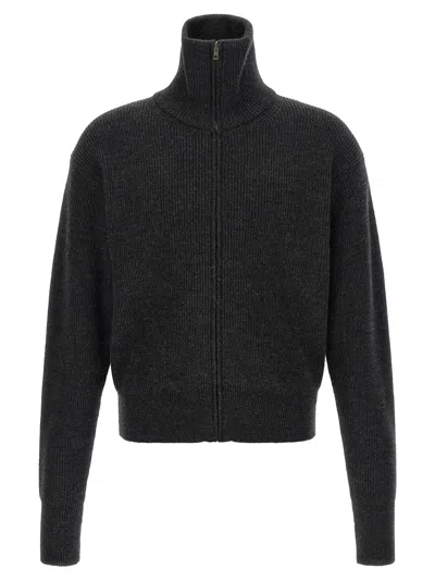Lemaire Virgin Wool Ribbed Cardigan In Black