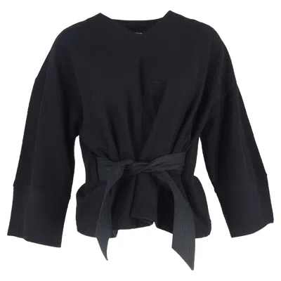 Lemaire V-neck Belted Blouse In Black Wool In Gray