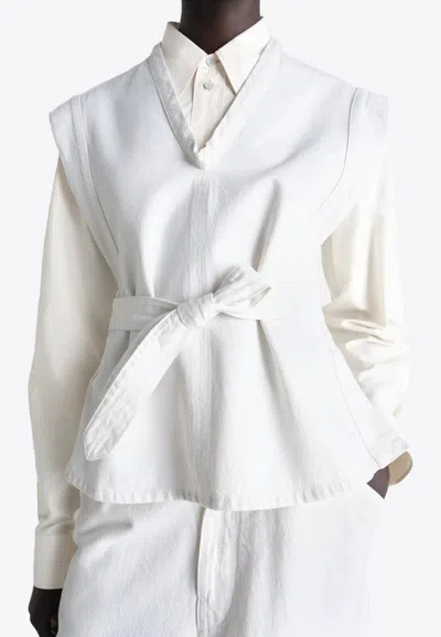 Lemaire V-neck Chasuble Bleached Denim Vest In White