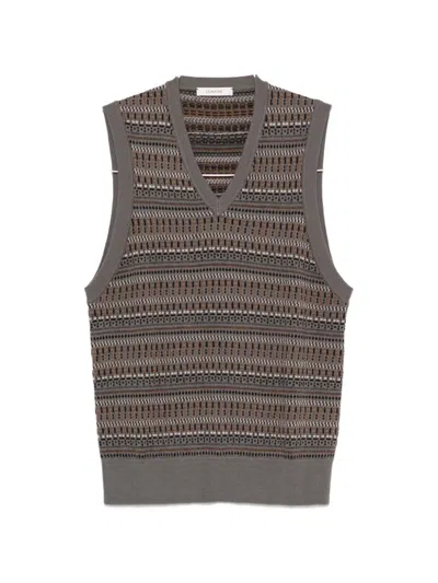 Lemaire V-neck Jacquard-knit Vest In Brown