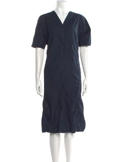 Pre-owned Lemaire V-neck Midi Length Dress In Blue