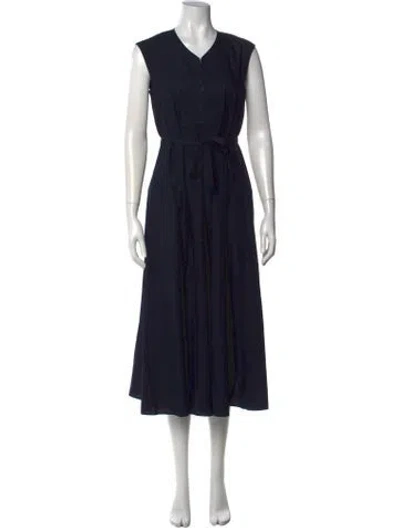 Pre-owned Lemaire V-neck Midi Length Dress In Blue