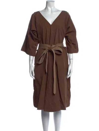 Pre-owned Lemaire V-neck Midi Length Dress In Brown