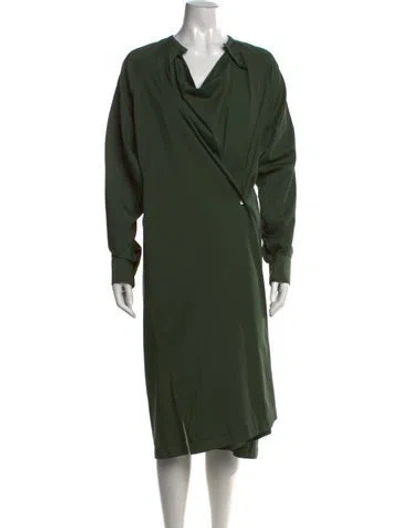 Pre-owned Lemaire V-neck Midi Length Dress In Green