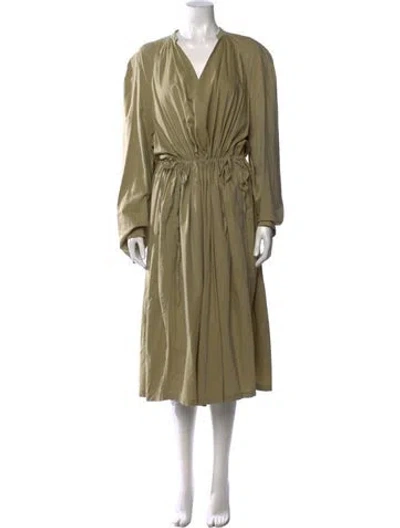 Pre-owned Lemaire V-neck Midi Length Dress In Green