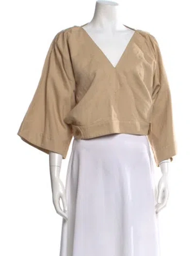 Pre-owned Lemaire V-neck Three-quarter Sleeve Top In Neutral