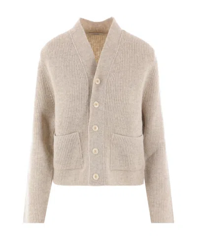 Lemaire V-neck Wool Cardigan In Brown