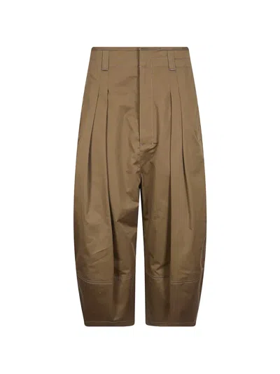 Lemaire Volume Pleated Shorts In Brown