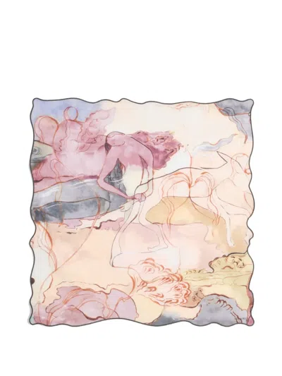 Lemaire Watercolour-print Square Scarf In Pink