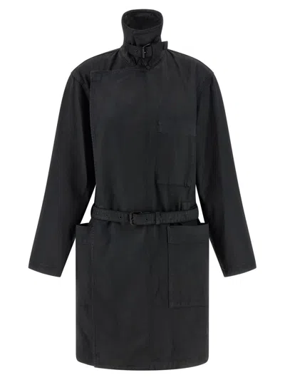 Lemaire Cotton Trench Coat High Collar In Black