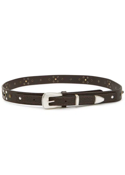 Lemaire Western Studded Grained Leather Belt In Brown
