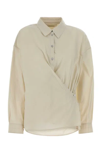 Lemaire Asymmetric Twisted Collar Long Sleeve Shirt In Multi
